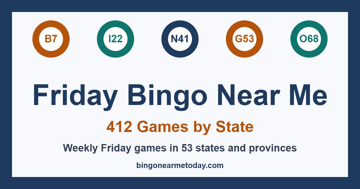 Weekly Friday bingo games in 53 states and provinces: 412 listings