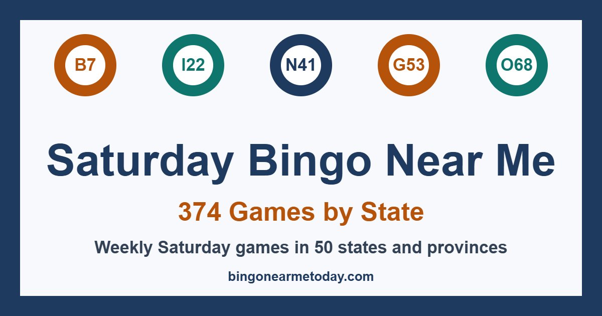Weekly Saturday bingo games in 50 states and provinces: 374 listings