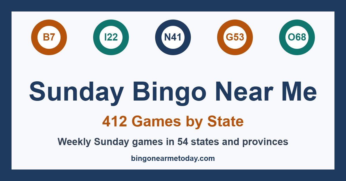 Weekly Sunday bingo games in 54 states and provinces: 412 listings