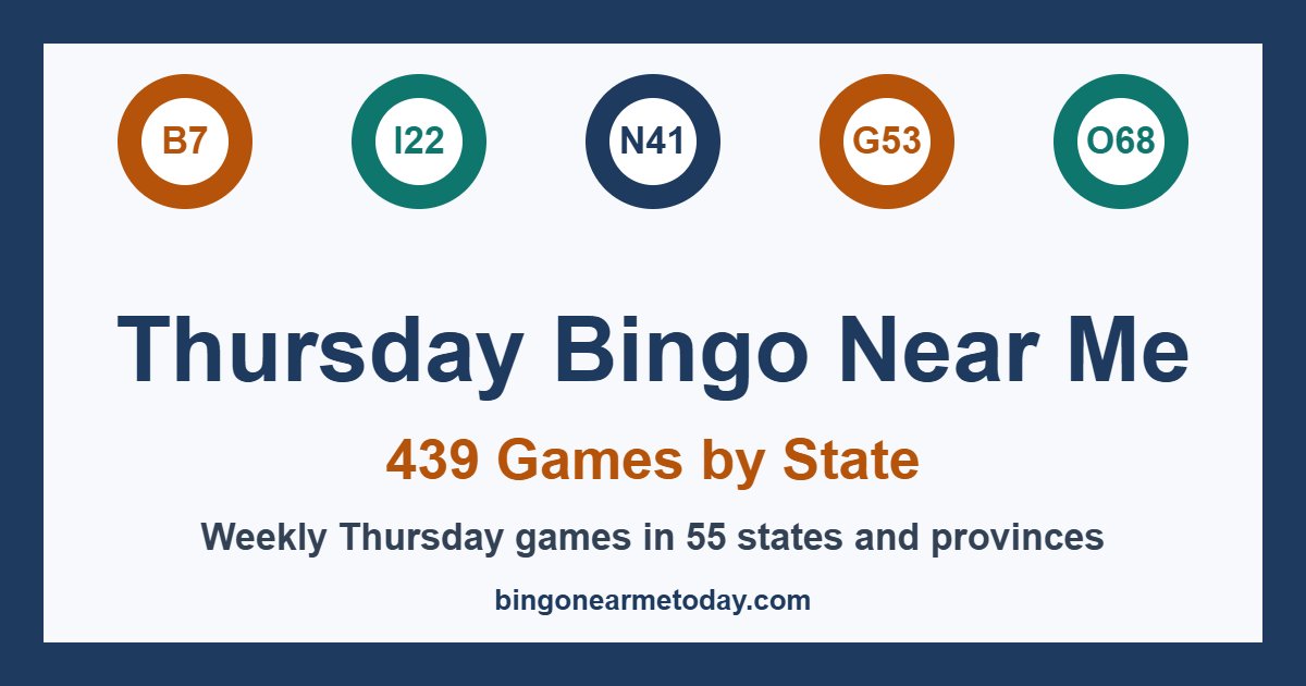 Weekly Thursday bingo games in 55 states and provinces: 439 listings