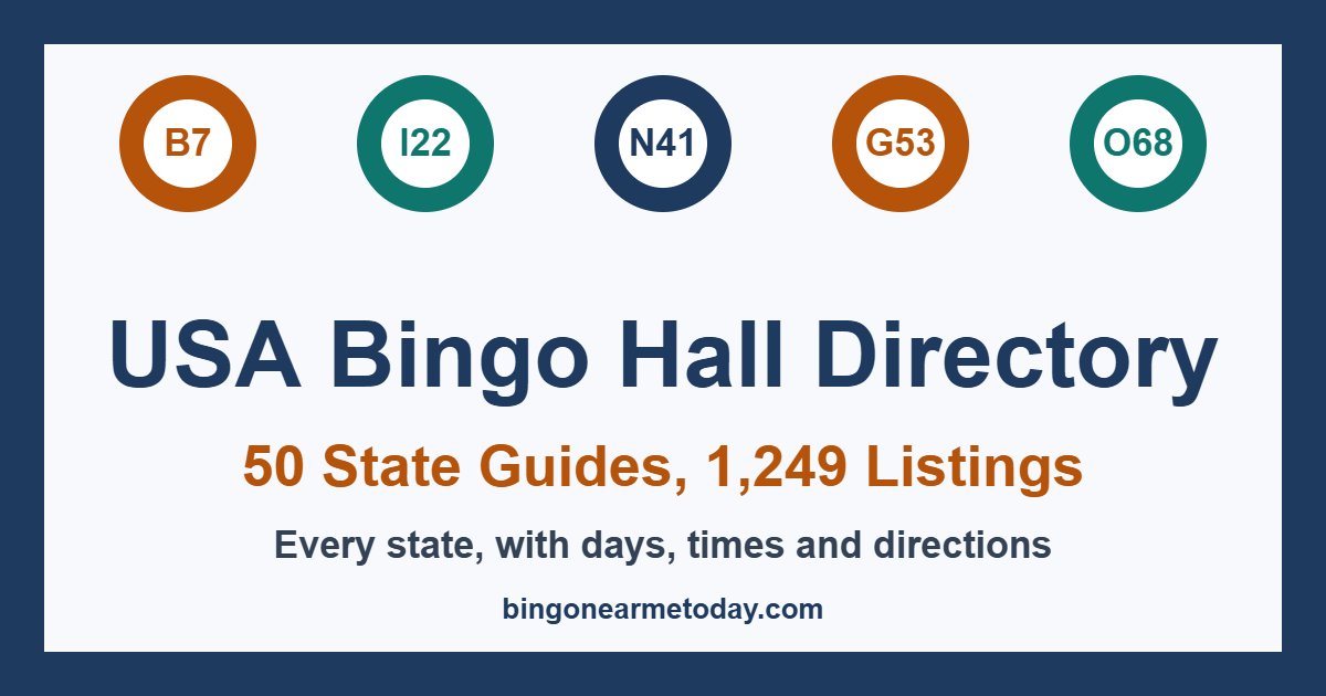 Directory of bingo halls in all 50 US states with 1,249 listings